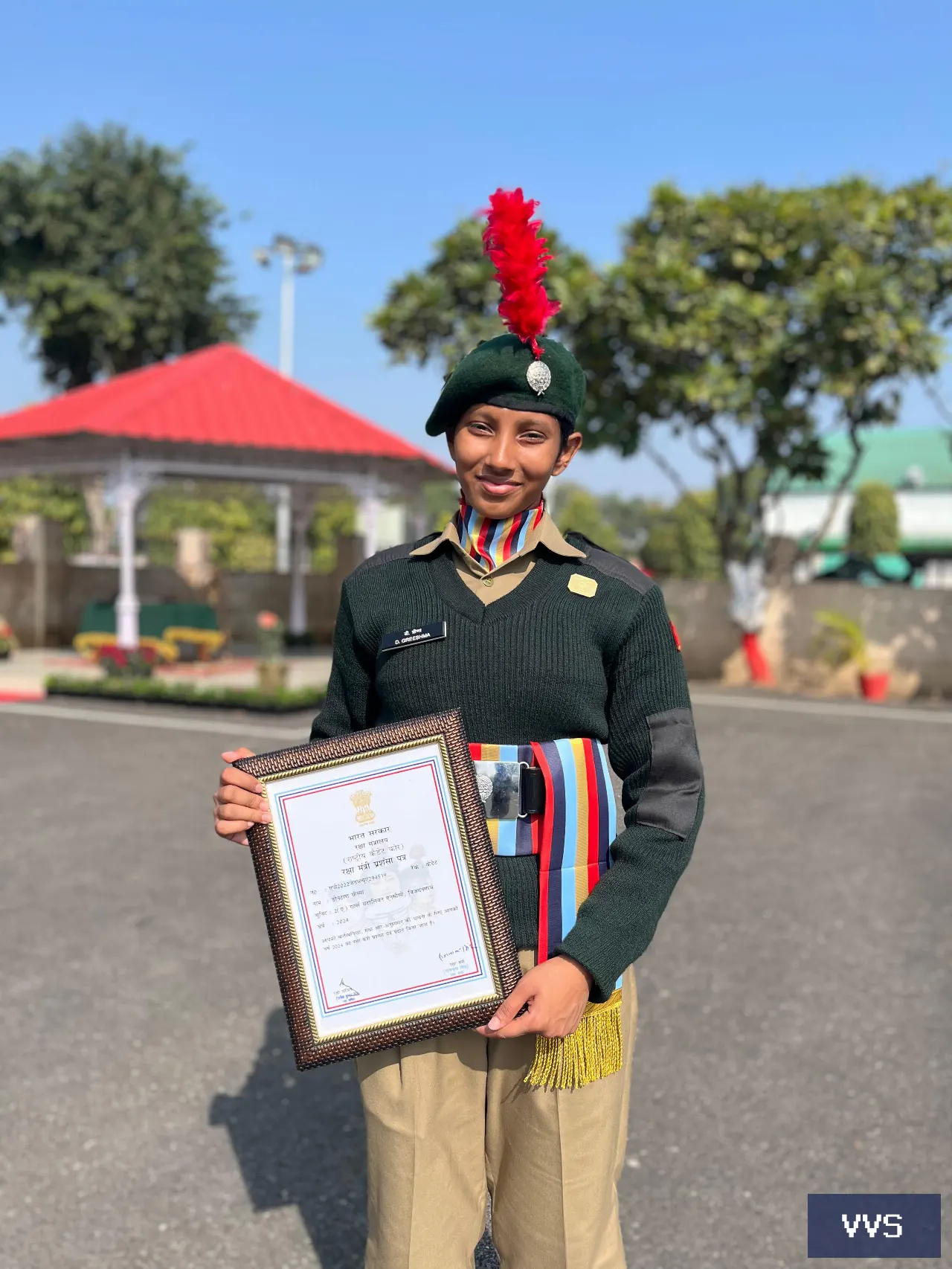 Greeshma on receiving Rakshamantri commendation card