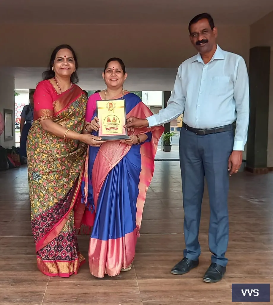 A momenta was awarded to our music teacher N.Kamakshi Sthotra Gaana Jhari 2024 and
                  Andhra Mahabhara